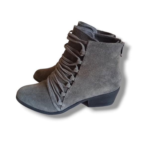 Like New 🌷 Yellow Box Women's Jaffa Charcoal Suede Strappy Ankle Boots - Picture 4 of 16